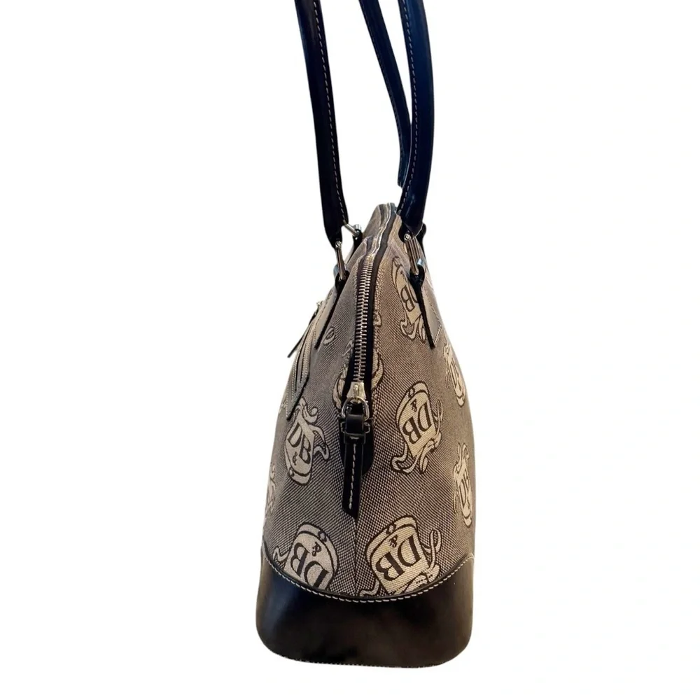 Dooney & Bourke Large Donegal Crest Logo Dome Satchel Bag Brown Tan Wristlet